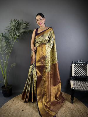Green silk leheriya meenakari zari weaves dharmavaram saree 1