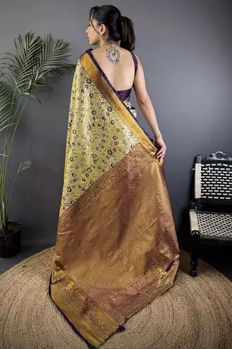 Green silk leheriya meenakari zari weaves dharmavaram saree