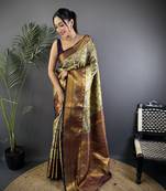 Green silk leheriya meenakari zari weaves dharmavaram saree