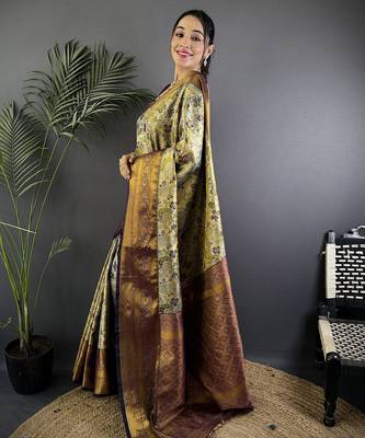 Green silk leheriya meenakari zari weaves dharmavaram saree 2