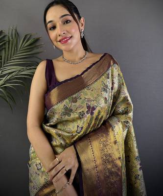 Green silk leheriya meenakari zari weaves dharmavaram saree 3