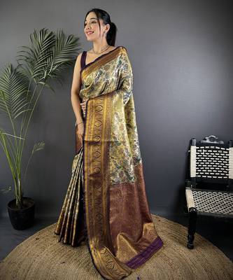 Green silk leheriya meenakari zari weaves dharmavaram saree 1