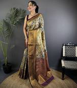 Green silk leheriya meenakari zari weaves dharmavaram saree