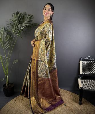 Green silk leheriya meenakari zari weaves dharmavaram saree 2