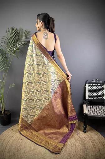 Green silk leheriya meenakari zari weaves dharmavaram saree