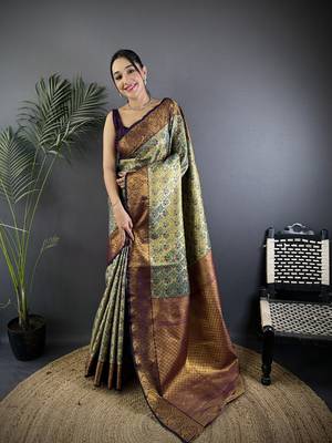 Grey silk leheriya meenakari zari weaves dharmavaram saree 1