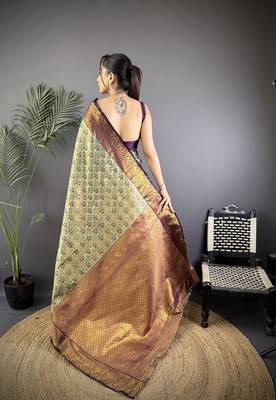 Grey silk leheriya meenakari zari weaves dharmavaram saree 4