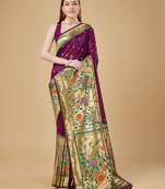 Purple litch silk blend polka dot weaving paithani saree