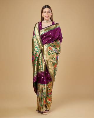 Purple litch silk blend polka dot weaving paithani saree 2