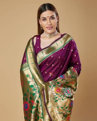 Purple litch silk blend polka dot weaving paithani saree 3