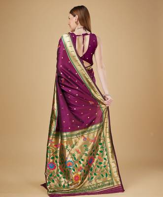 Purple litch silk blend polka dot weaving paithani saree 4