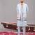 Skyblue georgette embroidered linen kurta jacket set for mens
