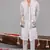 White georgette embroidered linen kurta jacket set for mens