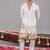 White georgette embroidered linen kurta set for mens