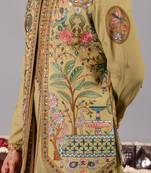 Green georgette embroidered kurta jacket set for mens