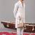 White georgette embroidered linen kurta set for mens