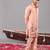 Peach georgette embroidered linen kurta set for mens
