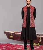Black georgette embroidered anarkali jacket set for mens