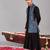 Black georgette embroidered anarkali jacket set for mens