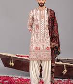 Ivory georgette embroidered kurta set for mens