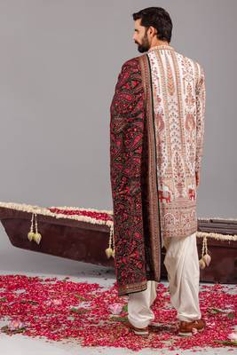 Ivory georgette embroidered kurta set for mens 4