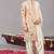 Beige georgette embroidered kurta set for mens