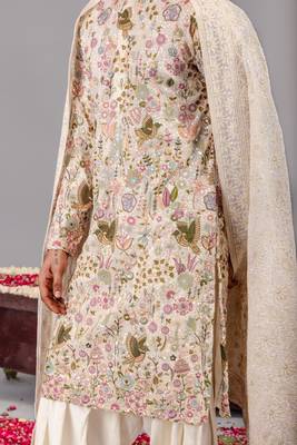 Ivory georgette embroidered kurta set for mens 5