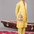 Yellow georgette embroidered linen kurta jacket set for mens