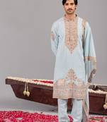 Sky blue georgette embroidered kurta set for mens