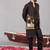 Black georgette embroidered linen kurta jacket set for mens