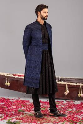 Blue georgette embroidered sherwani set for mens 3
