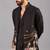 Black georgette embroidered linen kurta jacket set for mens