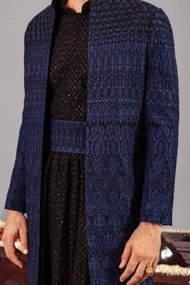Blue georgette embroidered sherwani set for mens 4