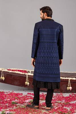 Blue georgette embroidered sherwani set for mens 5