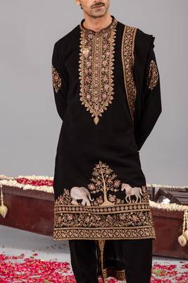 Black georgette embroidered kurta set for mens 2