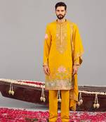 Haldi georgette embroidered kurta set for mens