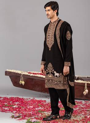 Black georgette embroidered kurta set for mens 3