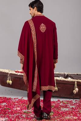 Wine georgette embroidered kurta set for mens 3