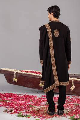 Black georgette embroidered kurta set for mens 4