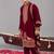 Wine georgette embroidered kurta set for mens