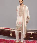 Ivory georgette embroidered kurta set for mens
