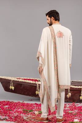 Ivory georgette embroidered kurta set for mens 5