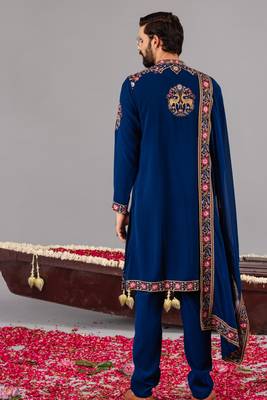 Blue georgette embroidered kurta set for mens 4