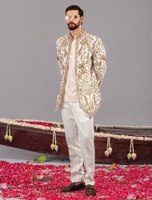Ivory georgette embroidered jodhpuri set for mens 3