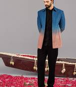 Blue and pink georgette embroidered jodhpuri set for mens