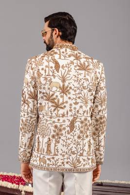 Ivory georgette embroidered jodhpuri set for mens 5