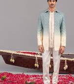 Blue and ivory georgette embroidered jodhpuri set for mens