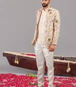Ivory georgette embroidered jodhpuri set for mens