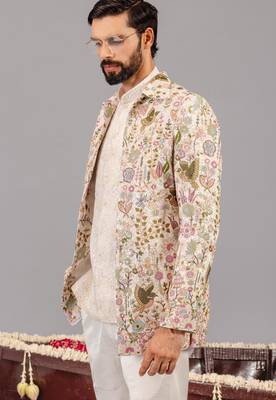Ivory georgette embroidered jodhpuri set for mens 3