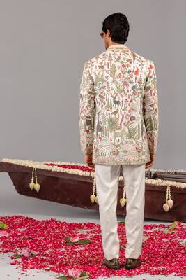 Ivory georgette embroidered jodhpuri set for mens 2